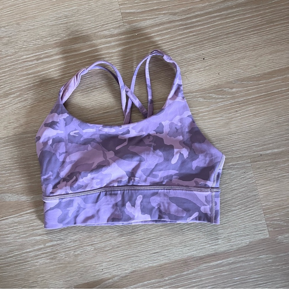 Long line pink camo energy sports bra